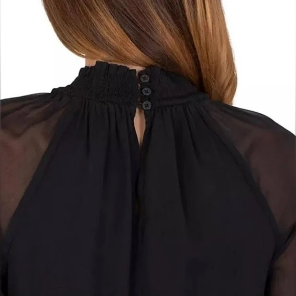Nwt Joie Long Sleeved Chiffon Black Smocked Blouse Top - Picture 4 of 11